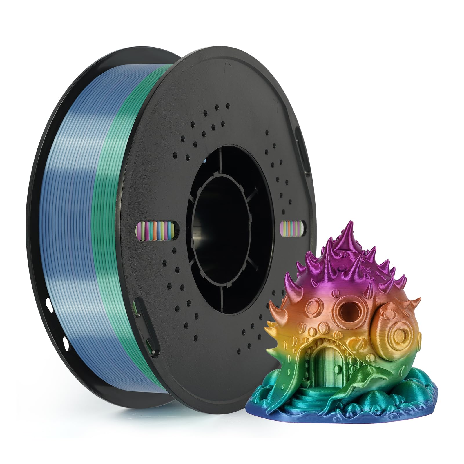 Kingroon Silk PLA Filament 1.75mm Rainbow Color Changing Filament 3D Printer Filament 1kg Dimensional Accuracy 0.03mm,Fit Most 3