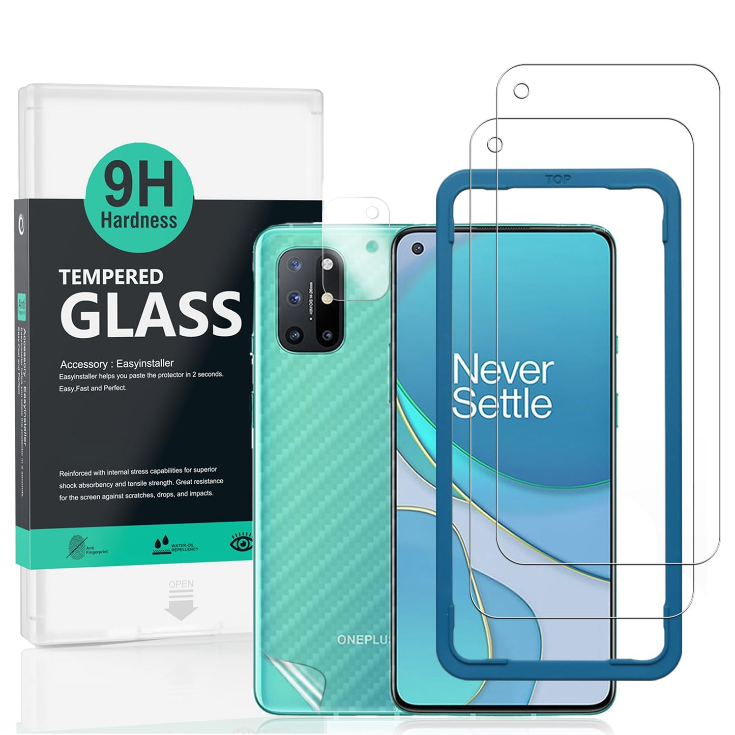 Ibywind Screen Protector For OnePlus 8T[2 Pack],9H Hardness Tempered Glass,With 1Pc Camera Lens Protector,1Pc Back Carbon Fiber
