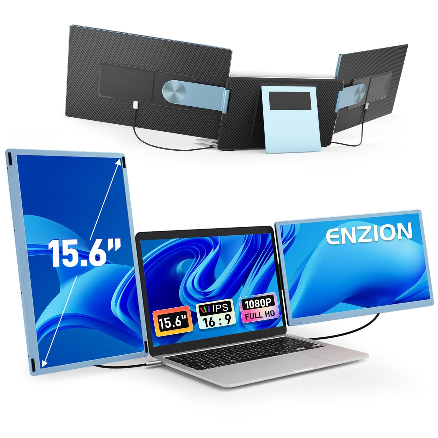 Enzion Laptop Screen Monitor Extender, Wider 1080P FHD Portable Monitor for Laptop, Built-in Speaker and Adjustable Backstand, T