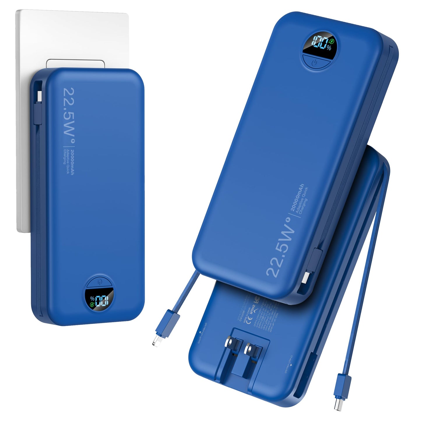 aonidi 20000mAh Ultra-Portable-Charger-Power-Bank PD20W with Built in Cables&AC Wall Plug,Fast Charging Cell Phone Charger Batte