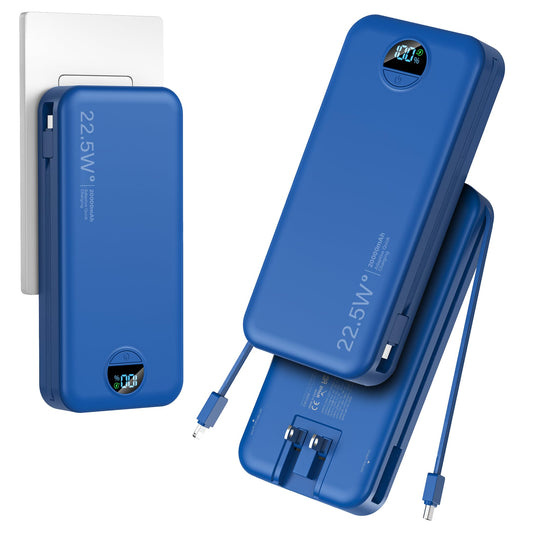 aonidi 20000mAh Ultra-Portable-Charger-Power-Bank PD20W with Built in Cables&AC Wall Plug,Fast Charging Cell Phone Charger Batte