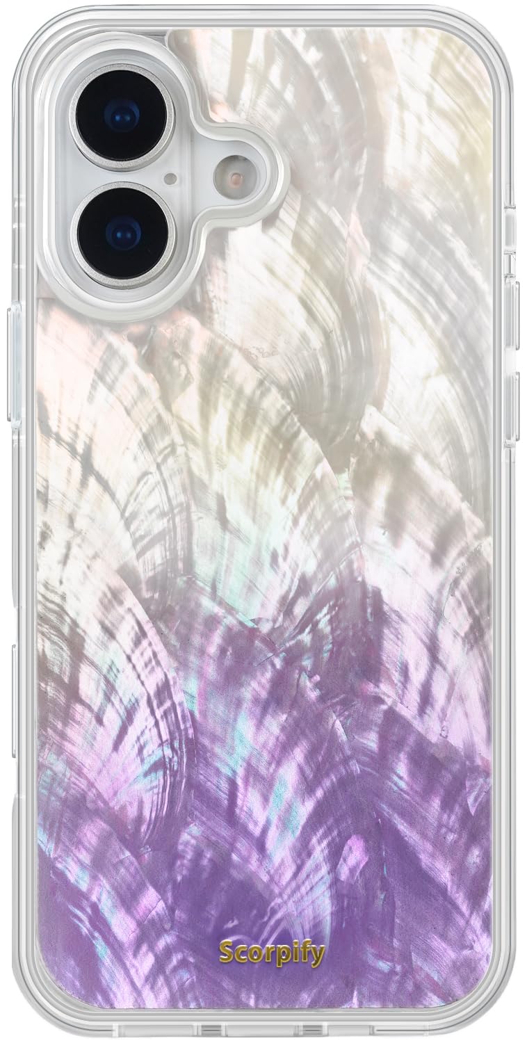 SCORPIFY for iPhone 17 Case [Compatible with MagSafe] with Genuine Purple Mother of Pearl Design and Seashell Pattern, Cute Clea