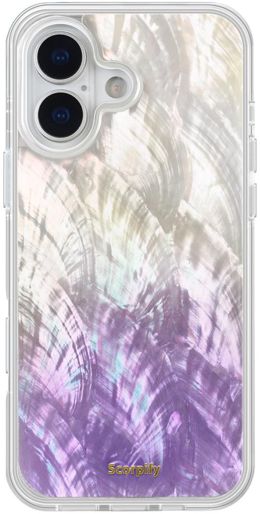 SCORPIFY for iPhone 17 Case [Compatible with MagSafe] with Genuine Purple Mother of Pearl Design and Seashell Pattern, Cute Clea