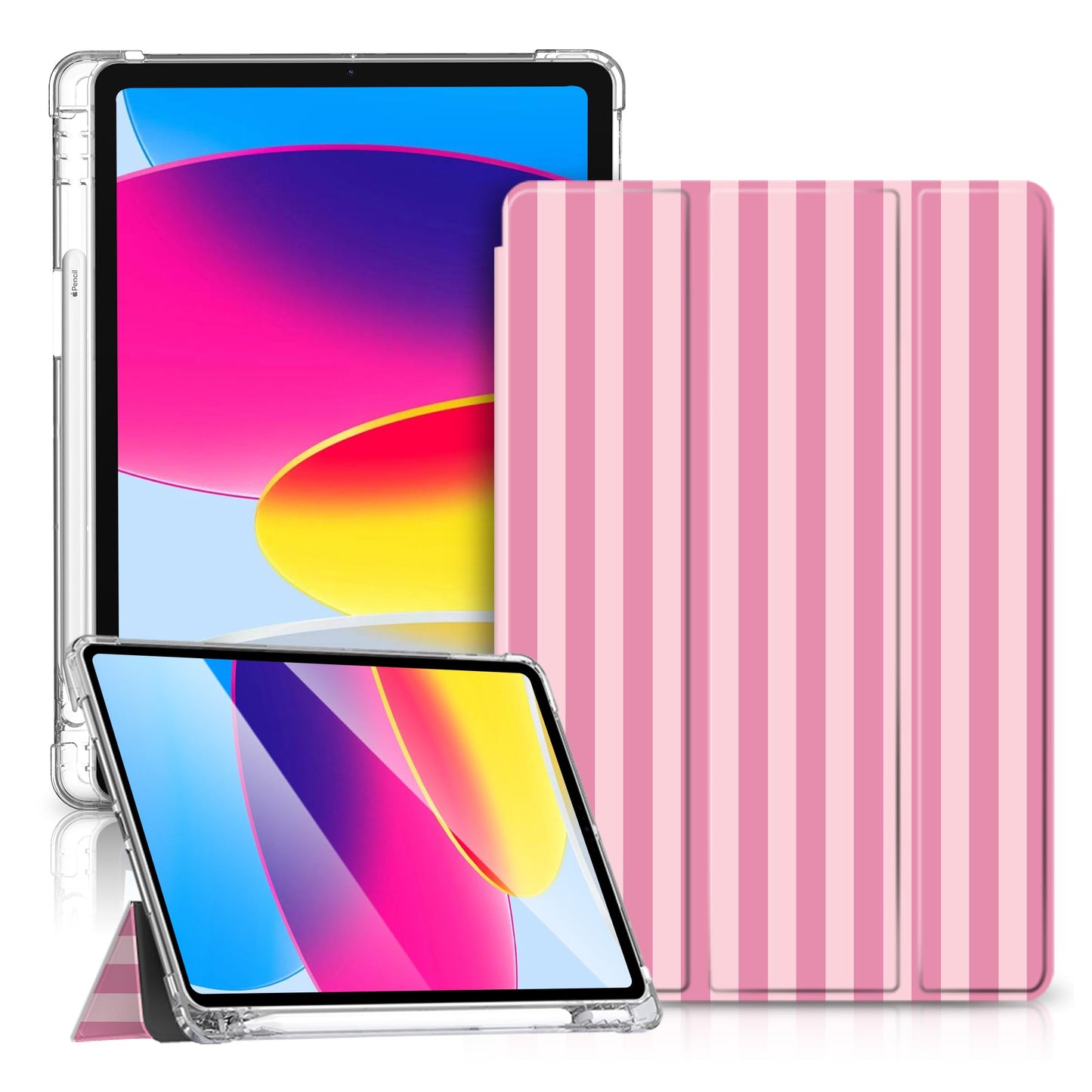 TopPerfekt Case for iPad 11th (A16) 11-inch 2025/10th Generation 10.9-inch 2022, Stripes [Auto Wake/Sleep] with Pencil Holder, C
