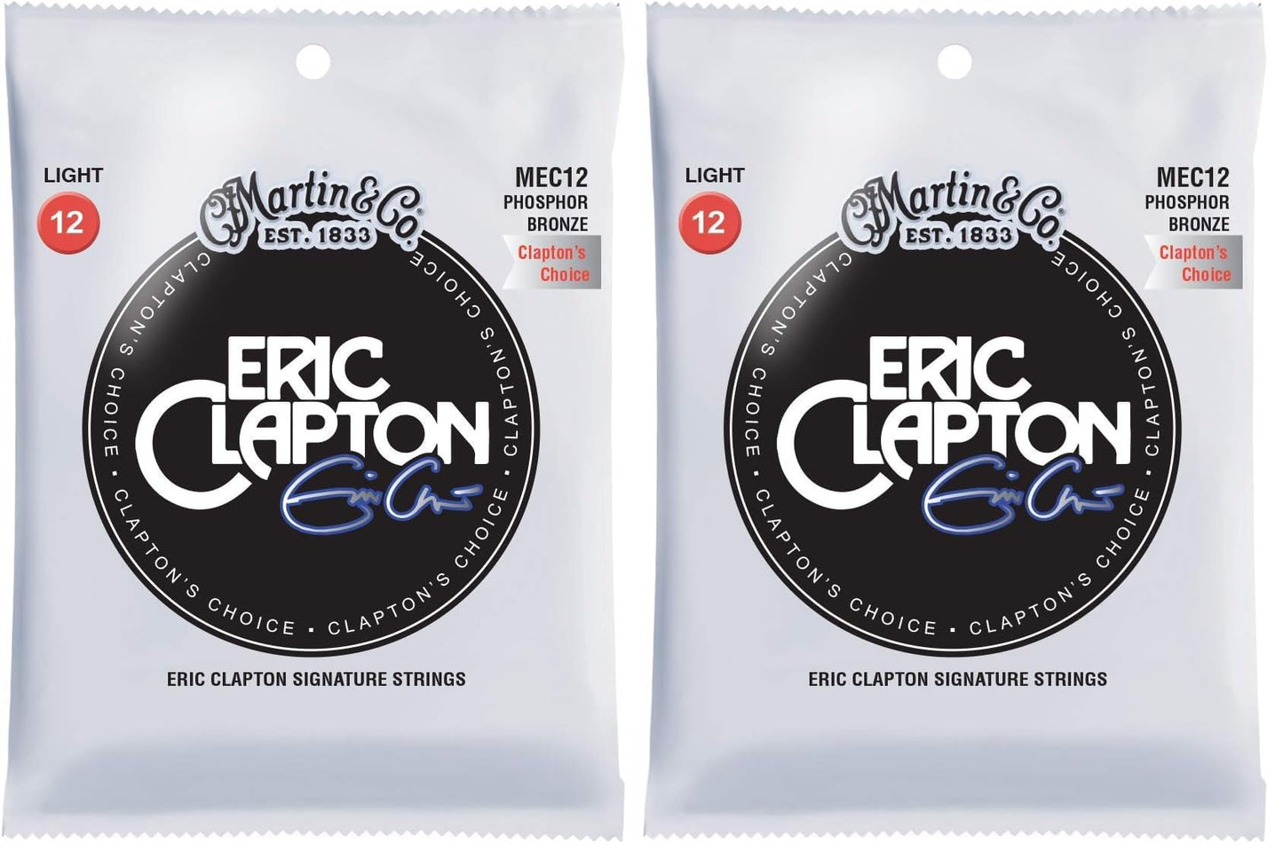 Martin Guitar Eric Claptons Choice MEC12, 92/8 Phosphor Bronze Light-Gauge Acoustic Guitar Strings (Pack of 2)