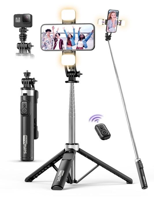 53 Selfie Stick Tripod with Light, Extendable Selfie Stick with Remote, Portable Cell Phone Tripod Stand with All in 1 Phone C