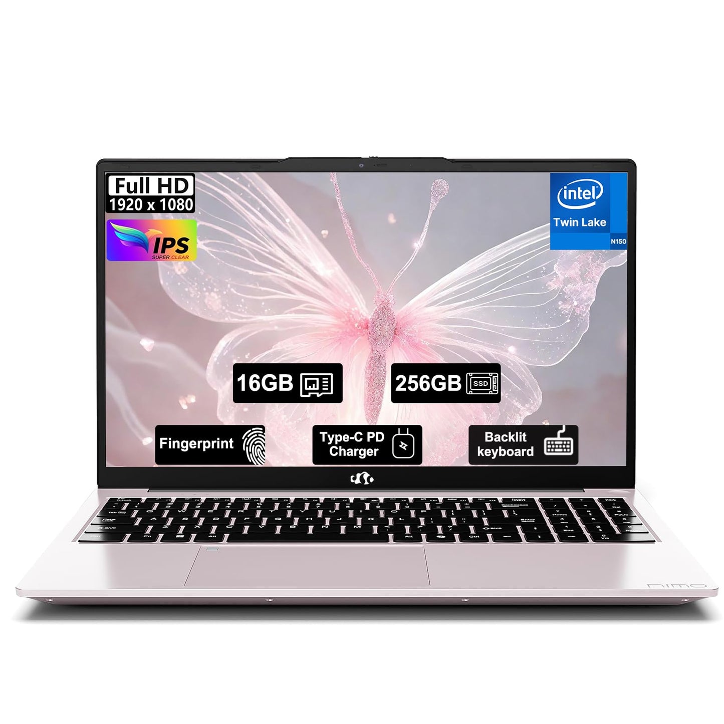 NIMO-15.6 Student-Laptop, 13th Gen Intel N150,16GB RAM 256GB SSD(Beat to i3-1115G4, Up to 3.6GHz), Backlit Keyboard Fingerprint