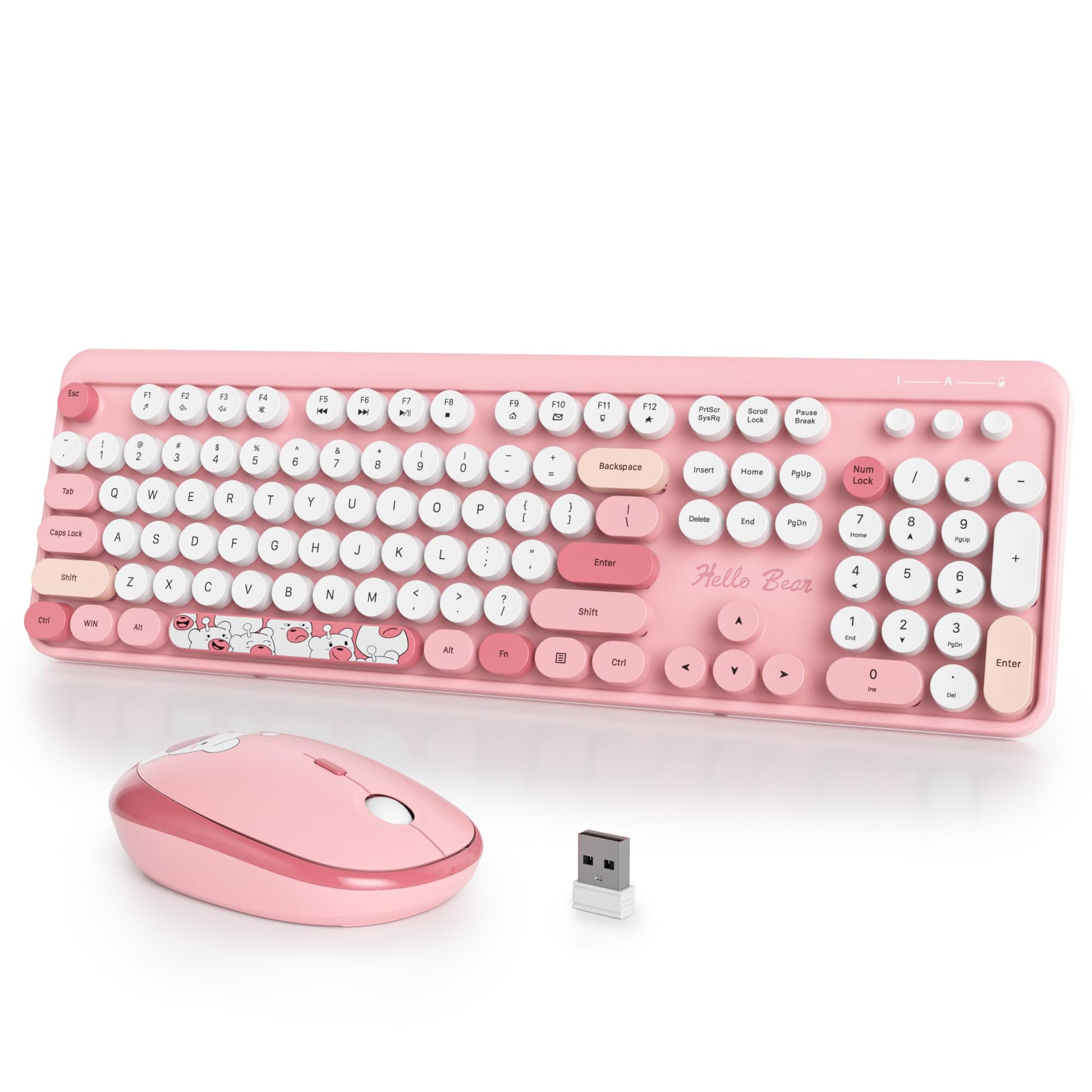 iTastatur Typewriter Wireless Keyboard and Mouse Combo,2.4G Office 104 Keys Full Size Retro Punk Keyboard,Cute Pink Keyboard wit