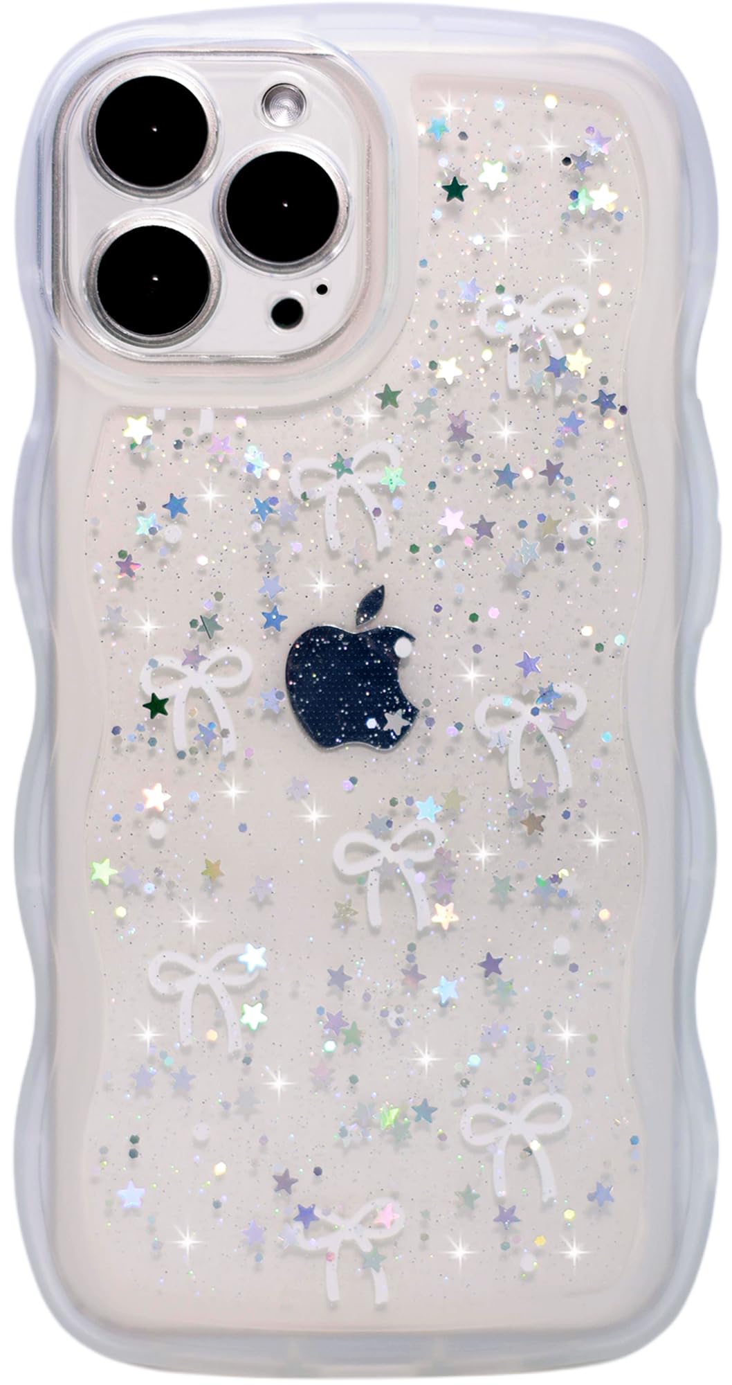 Qokey for iPhone 15 Pro Max Case 6.7 inch, Glitter Star & Curved Edge Handle Grip Design, Military-Grade Shockproof Clear TPU Co