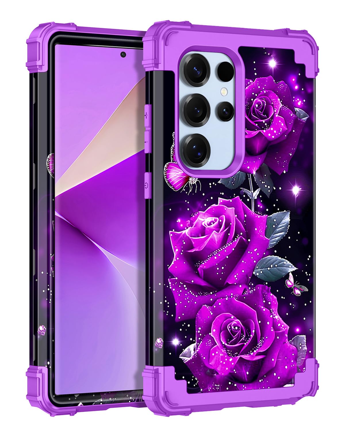 Miqala for Galaxy S25 Ultra 5G Case,Glow in The Dark Three Layer Heavy Duty Shockproof Full Protection Hard Plastic Bumper+Soft