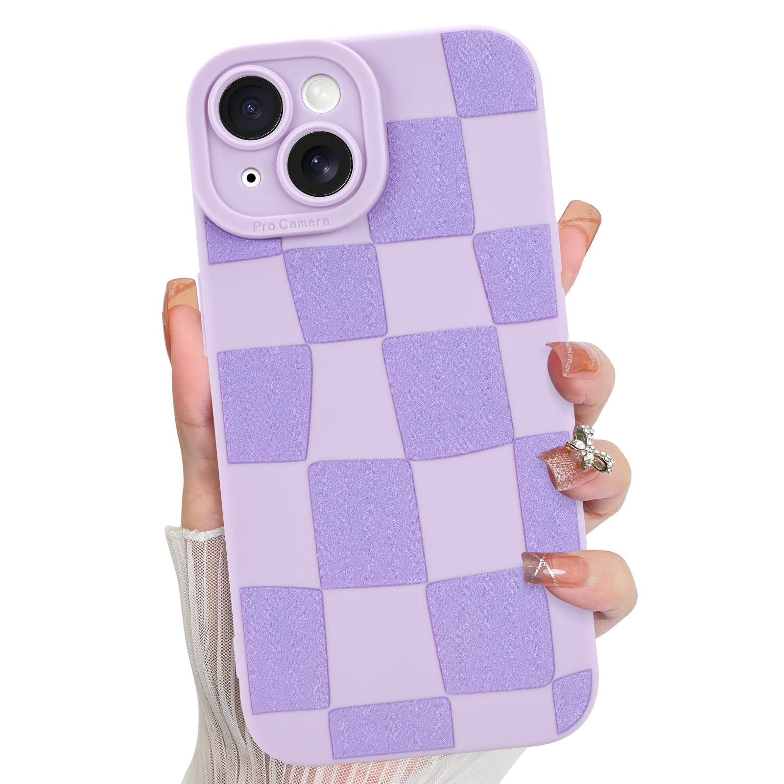 KANGHAR Compatible with iPhone 15 Case, Silicone Checkered Cute Pattern, Camera Protection Soft Slim Phone Case for Phone Case -