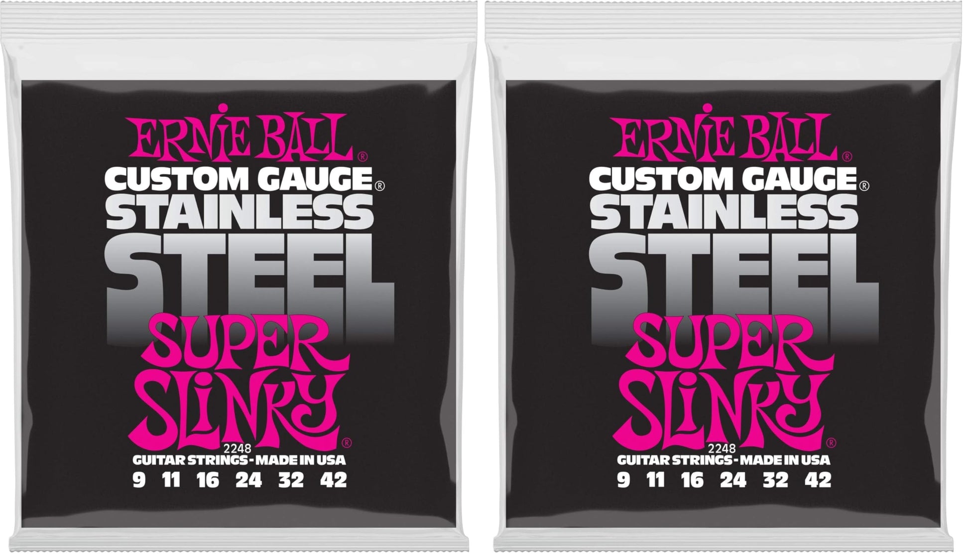 Ernie Ball Super Slinky Stainless Steel Electric Guitar Strings, 9-42 Gauge (P02248) (Pack of 2)