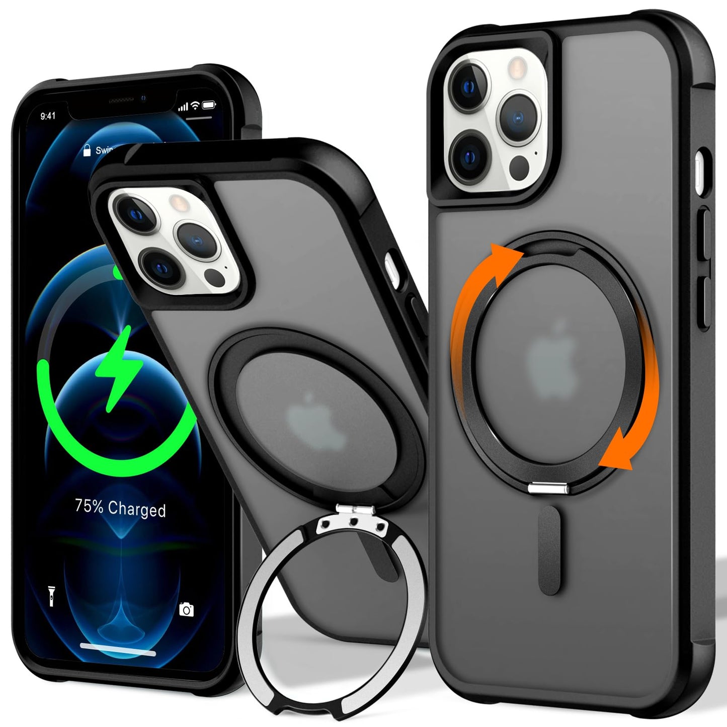 UMIONE 360 Rotatable Magnetic Ring Design for iPhone 12 Pro Max, Built-in Invisible Loop Stand, Compatible with Magsafe, Translu