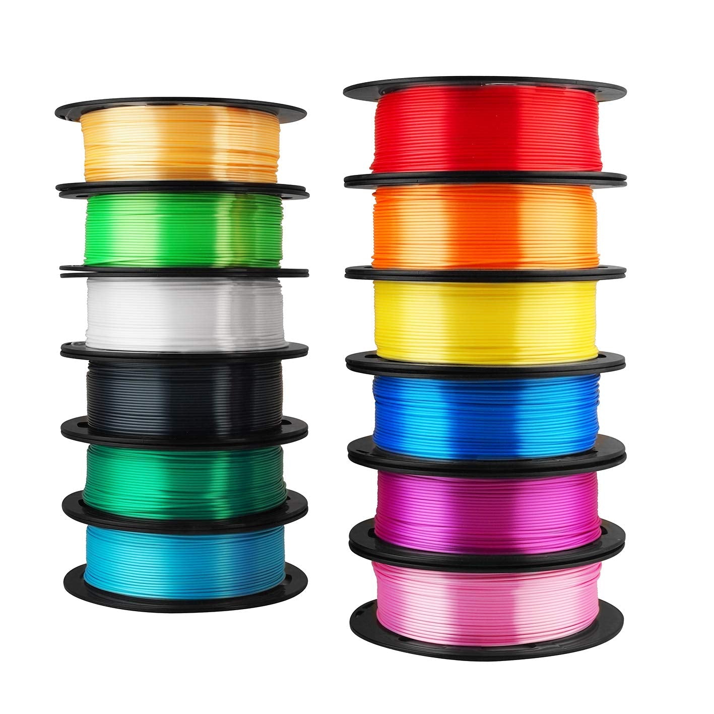 MIKA3D 12 in 1 Bright Shine 3D Printer Silk PLA Filament Bundle, Most Popular Colors Pack, 1.75mm 500g per Spool, 12 Spools Pack