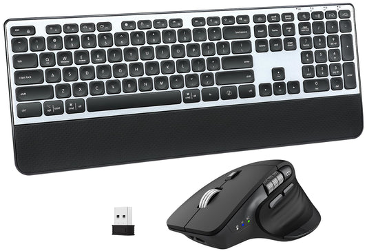 CITLLA Wireless Keyboard and Mouse Combo, 2-in-1 USB Receiver & Dual Bluetooth, Scissor-Switch Keys, Smart Flying Scroll for Win