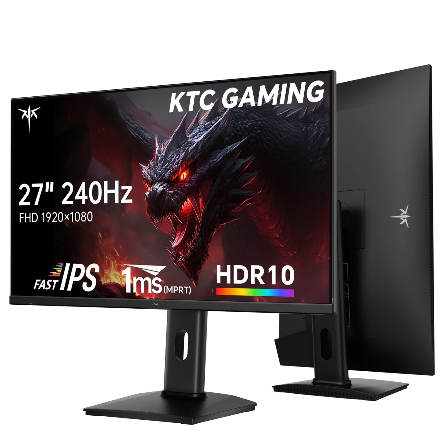 KTC 27 Inch Gaming Monitor 240Hz, FHD 1080p Fast IPS Computer Monitor with Adaptive Sync, HDR, Height Pivot Tilt Adjustable, Ves
