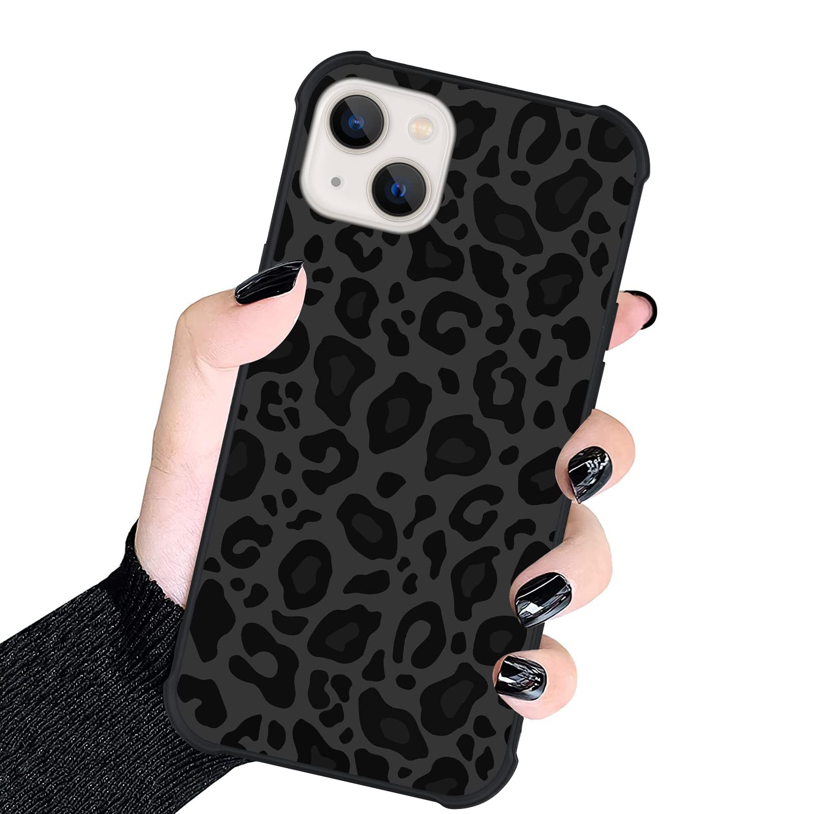 KANGHAR Case Compatible with iPhone 13,Black Leopard Design,Tire Texture Non-Slip +Shockproof Rugged TPU Protective Case for iPh