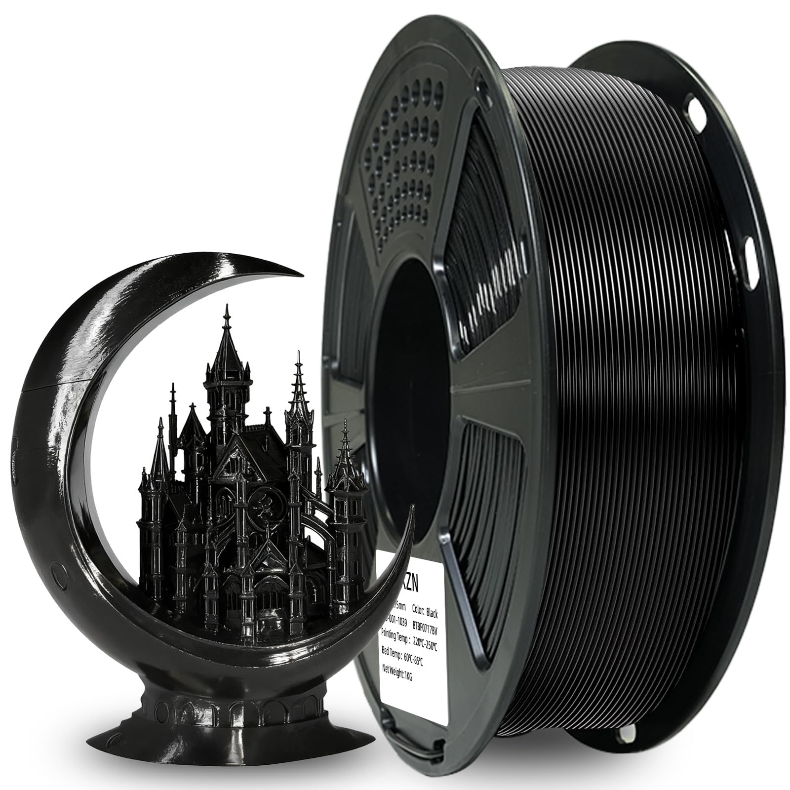 XZN Black PETG Filament 1.75mm 3D Printer Filament 1Kg(2.2lbs) PETG 3D Printing Filament, Strong Toughness & High Precision +/-