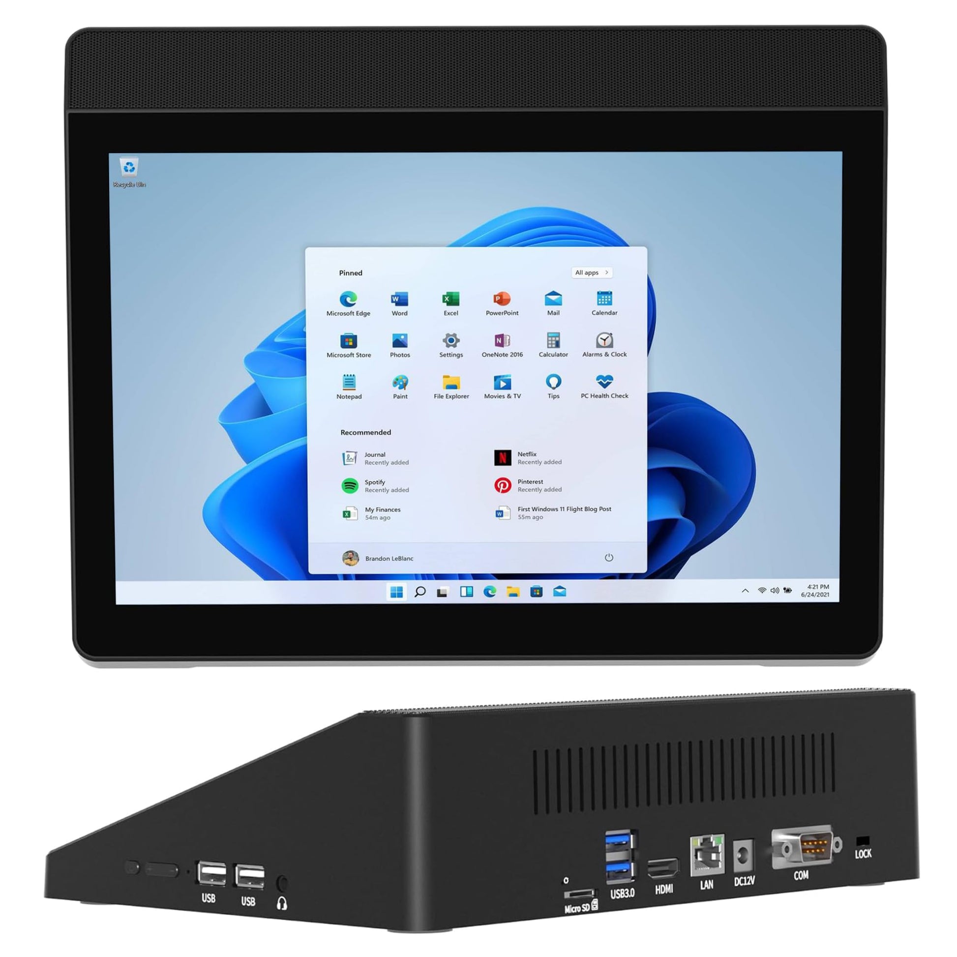 10.1 Industrial Touchscreen PC with Battery, Intel N4200 Quad-Core, 4GB RAM, 64GB SSD, Windows 10 Pro, RS232, Gigabit Ethernet,