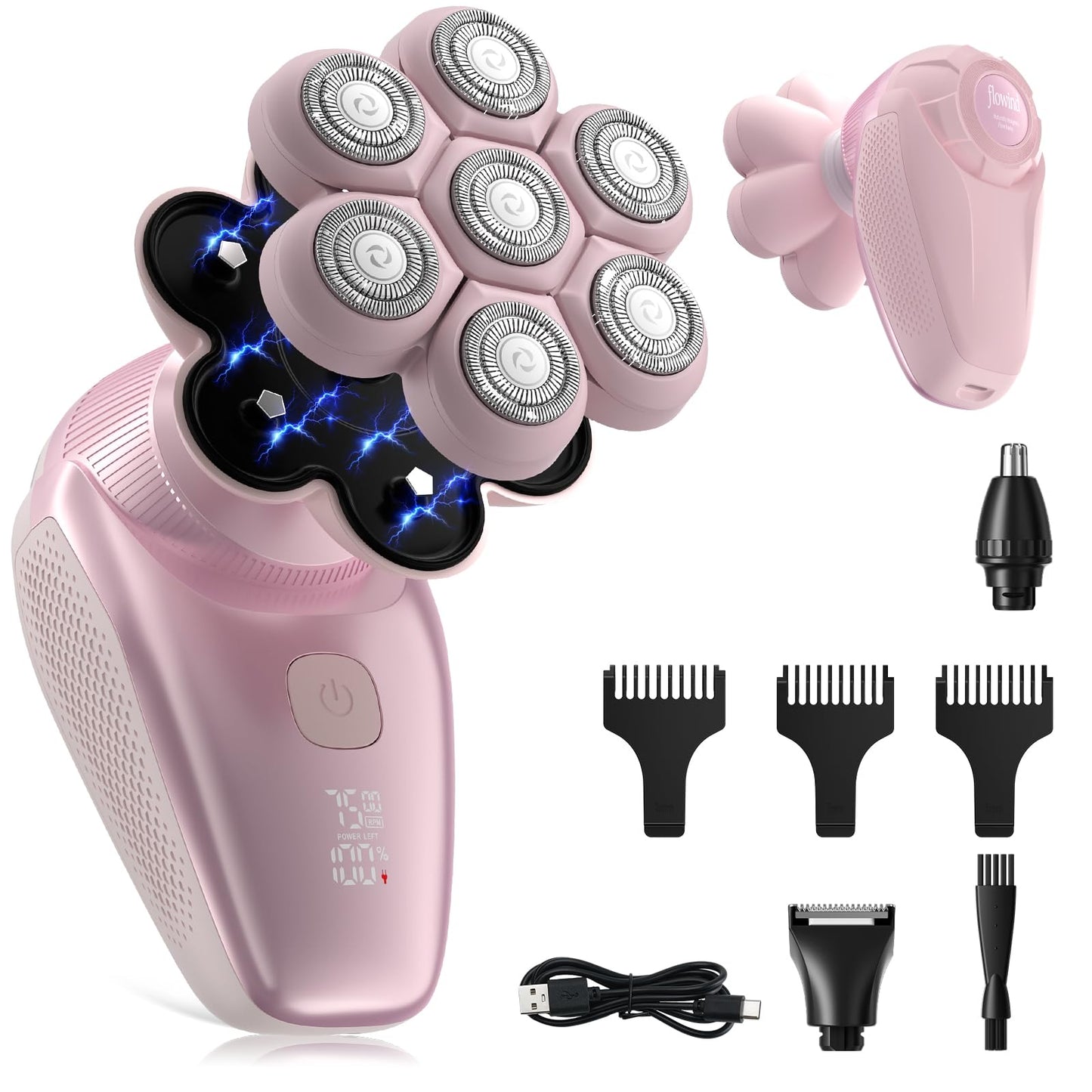 Flowind 3-in-1 Electric Razor for Women, Painless Bikini Trimmer & Body Shaver, IPX7 Waterproof Wet/Dry, 120-Min Type-C Recharge