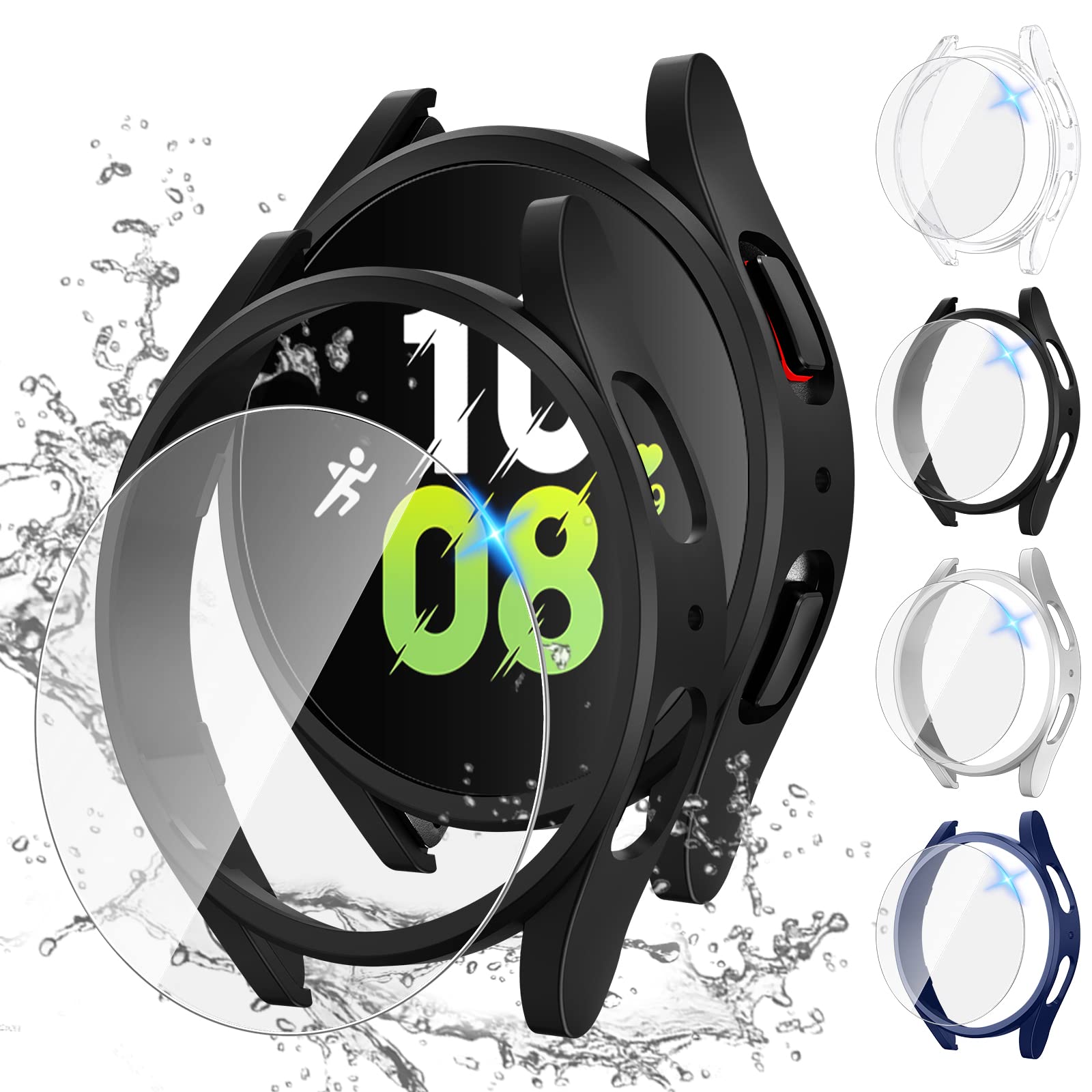Tensea [4+4Pack] for Samsung Galaxy Watch 5 2022/4 2021 Screen Protector and Case 44mm, Anti-Fog Tempered Glass Protective Film/