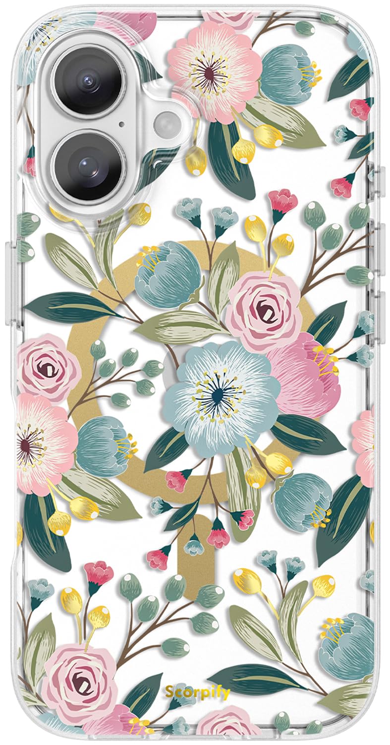 SCORPIFY for iPhone 17 Case [Compatible with MagSafe] with Hibiscus Floral Design, Cute Clear Flower Magnetic Phone Cover for Wo