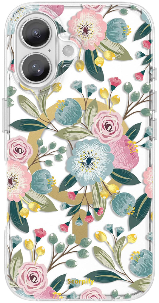 SCORPIFY for iPhone 17 Case [Compatible with MagSafe] with Hibiscus Floral Design, Cute Clear Flower Magnetic Phone Cover for Wo