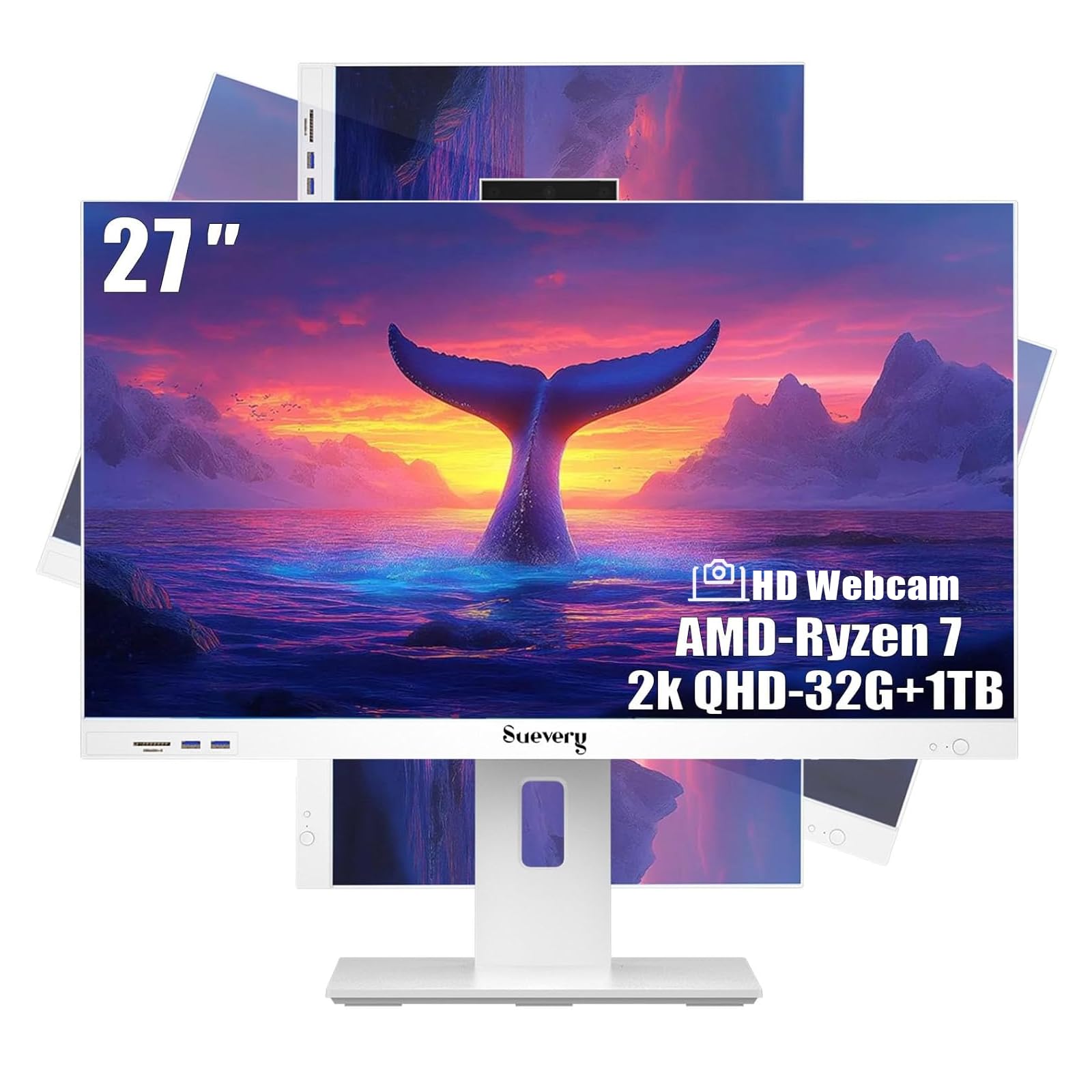 suevery 27Inch(25601440) All-in-One Office Desktop Computer | 27 2K QHD Business All in One PC | Ryzen 7 5700G 8Core Up to 4.6G