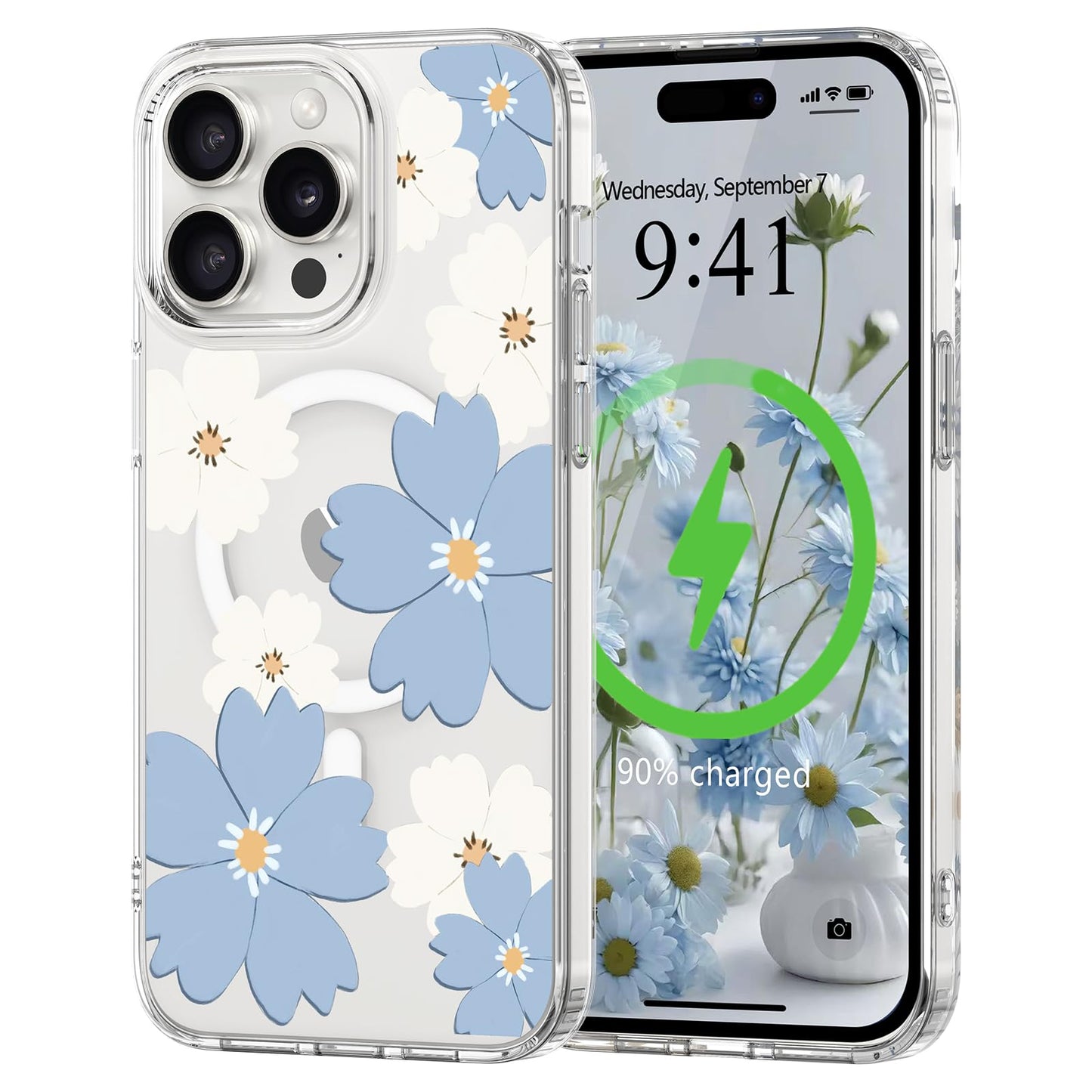 L-FADNUT for iPhone 13 Pro Max Case [Compatible with Magsafe], Cute Flower Girls Women Clear Case Silicone Shockproof Protective