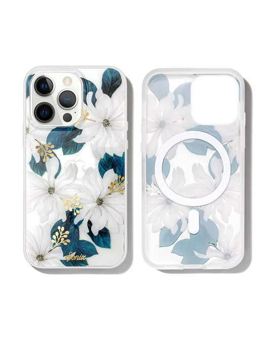 Sonix Phone Case for iPhone 13 Pro Max / 12 Pro Max | Compatible with MagSafe | 10ft Drop Tested | White Flower Print with Gold