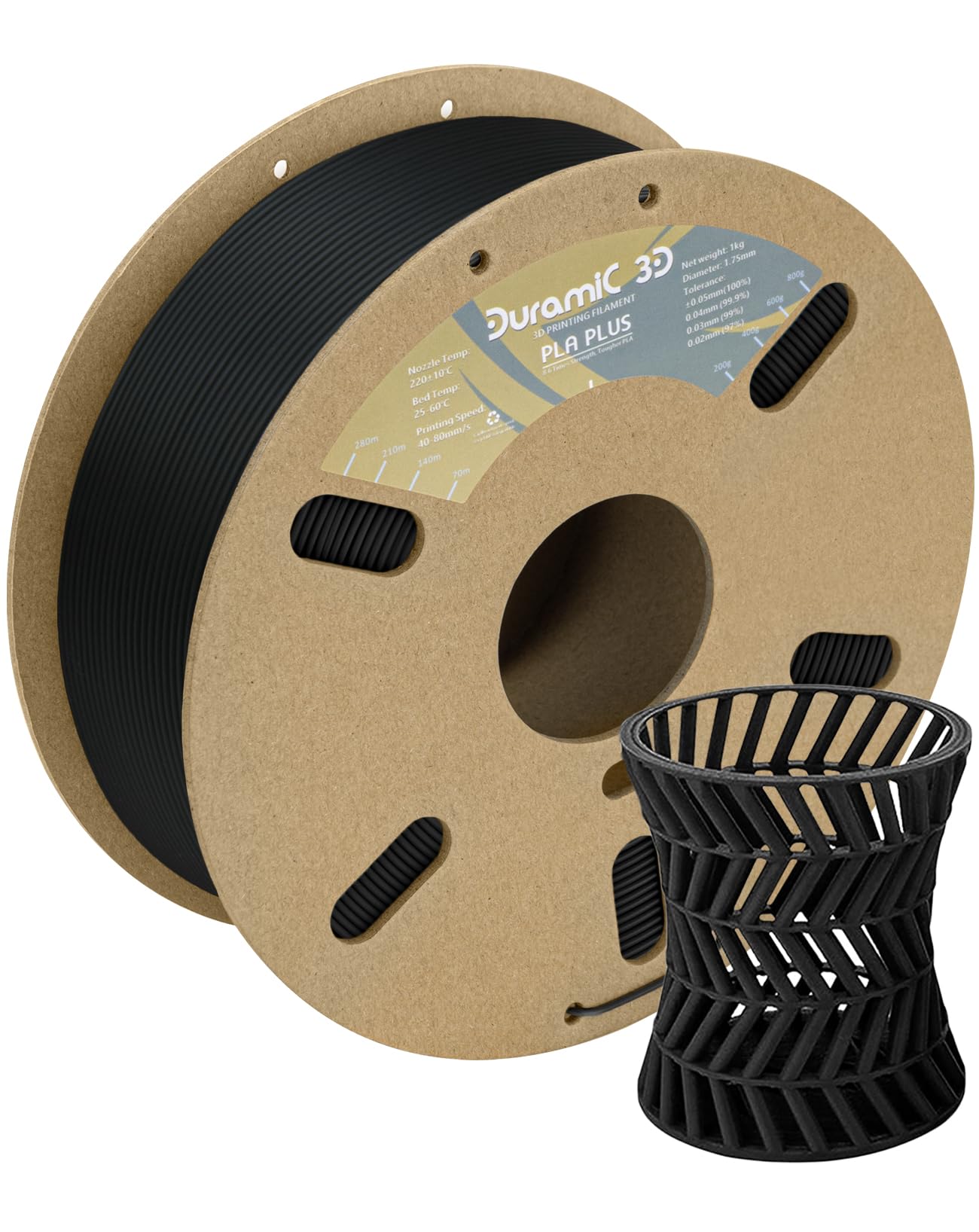 DURAMIC 3D PLA+ Filament 1.75mm 1Kg Black, PLA Plus Filament 1Kg Spool(2.2lbs) Tougher and Stronger, Dimensional Accuracy Probab