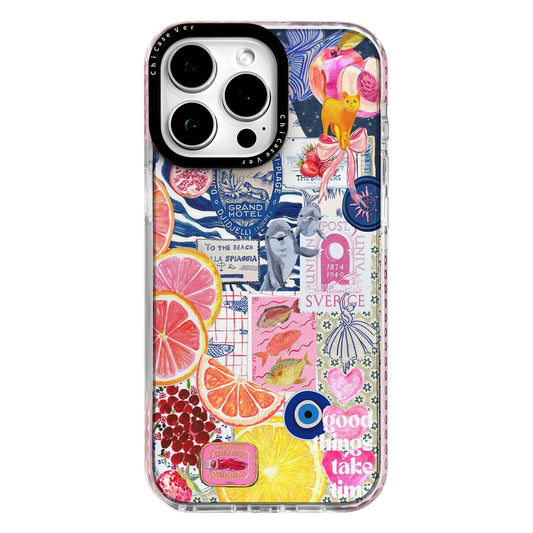 ChiCaseVer for iPhone 13 Pro Max Case,Expressive Y2K Citrus Coastal Sea Vintage Collage Design Blue Trendy Pattern Aesthetic sty