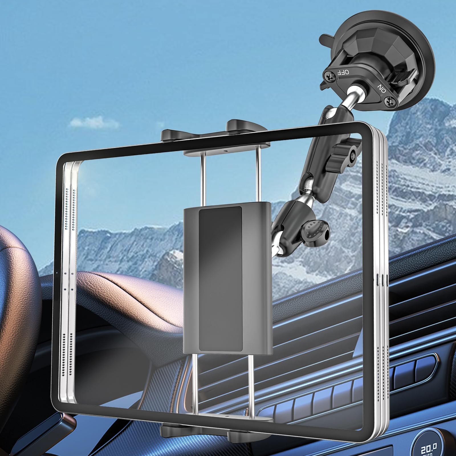 Kolasels Tablet Holder for Car Truck [Off-Road Level Shockproof] Metal Arm iPad Mount for Dashboard, Windshield, Side Window, He