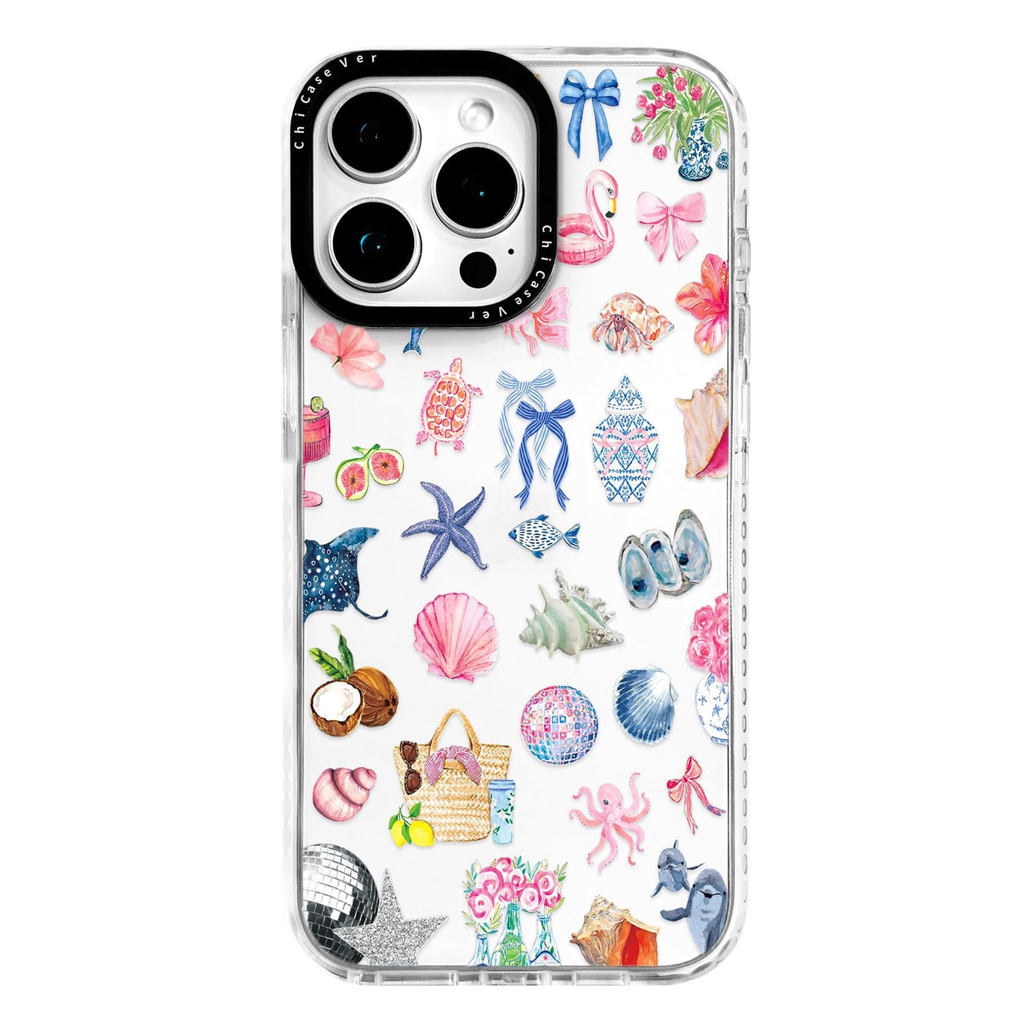 ChiCaseVer for iPhone 13 Pro Max Case, Tropical Beach Collage Pattern with Flamingos, Military-Grade Drop Protection, Colorful S