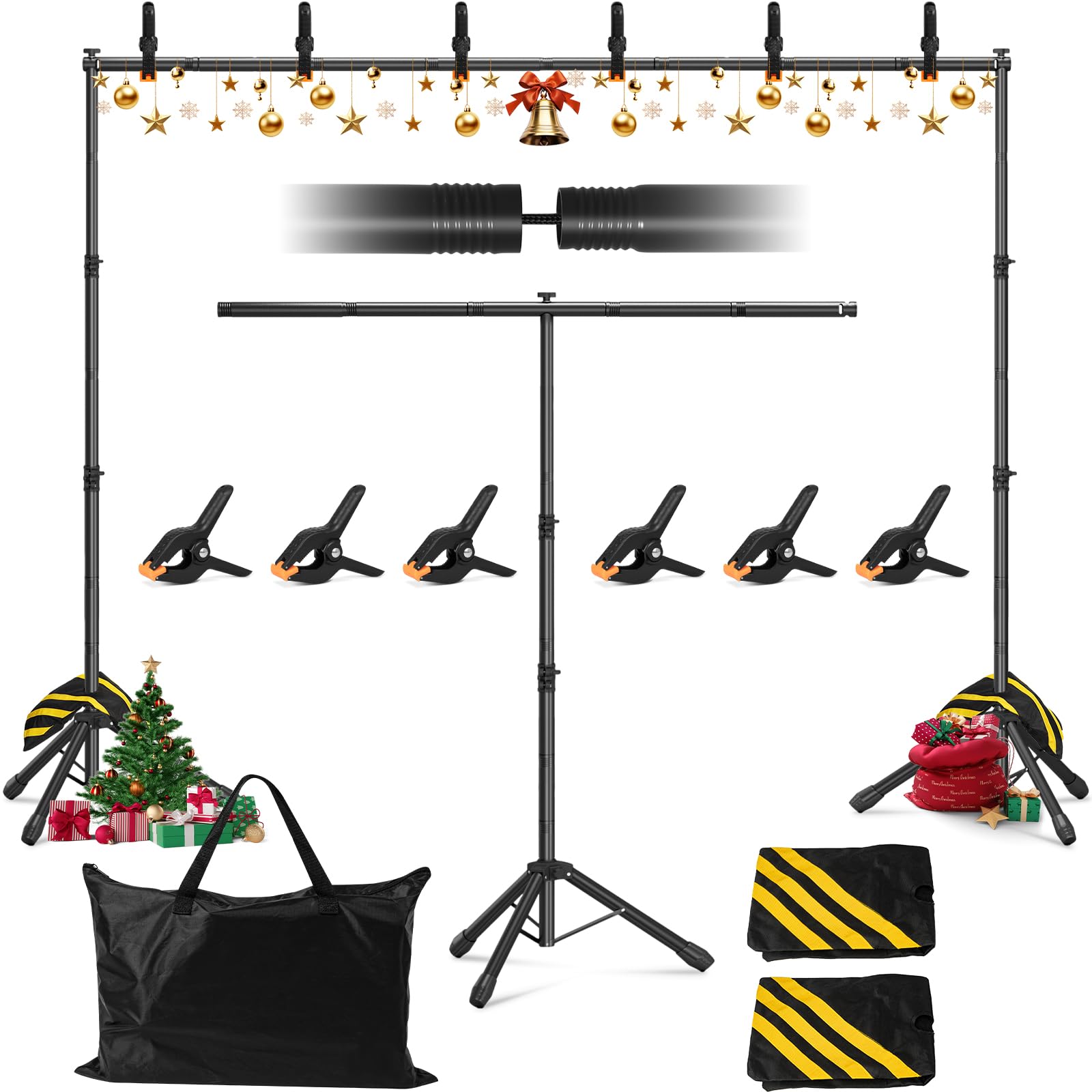 3-in-1 Backdrop Stand Kit 10x8.5 ft for Photography Studio, T-Shape Backdrop Stand for Wedding Parties, Background Stand for Pho