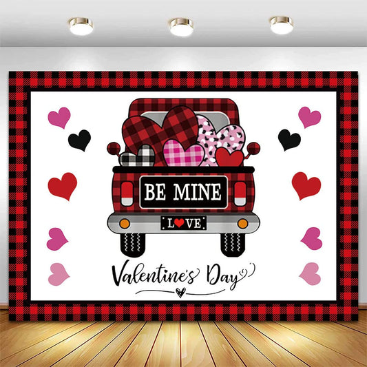 7x5ft Happy Valentines Day Backdrop Red Love Heart Trunk Photo Background for Valentines Party Portraits Be Mine Decor Wedding