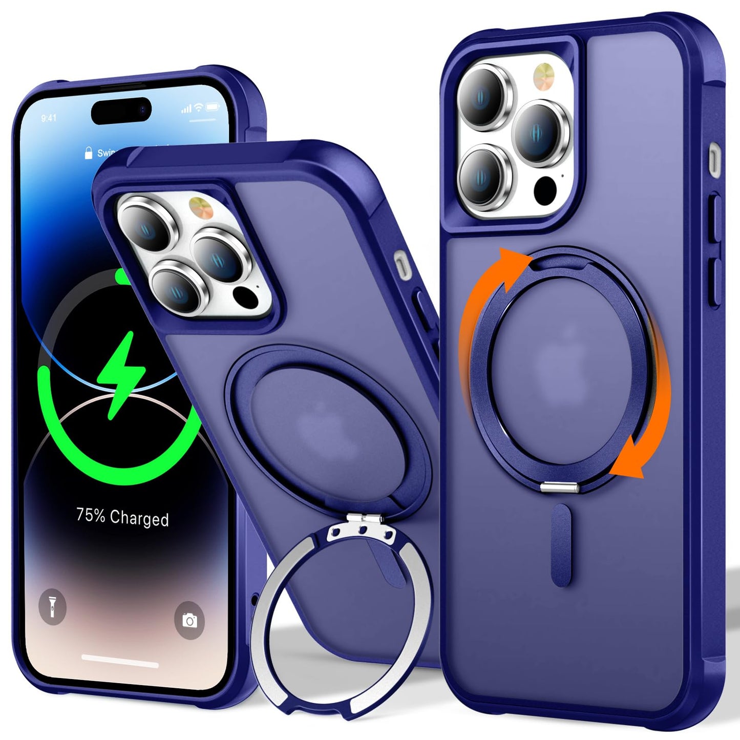 UMIONE 360 Rotatable Magnetic Ring Design for iPhone 14 Pro, Built-in Invisible Loop Stand, Compatible with Magsafe, Translucent