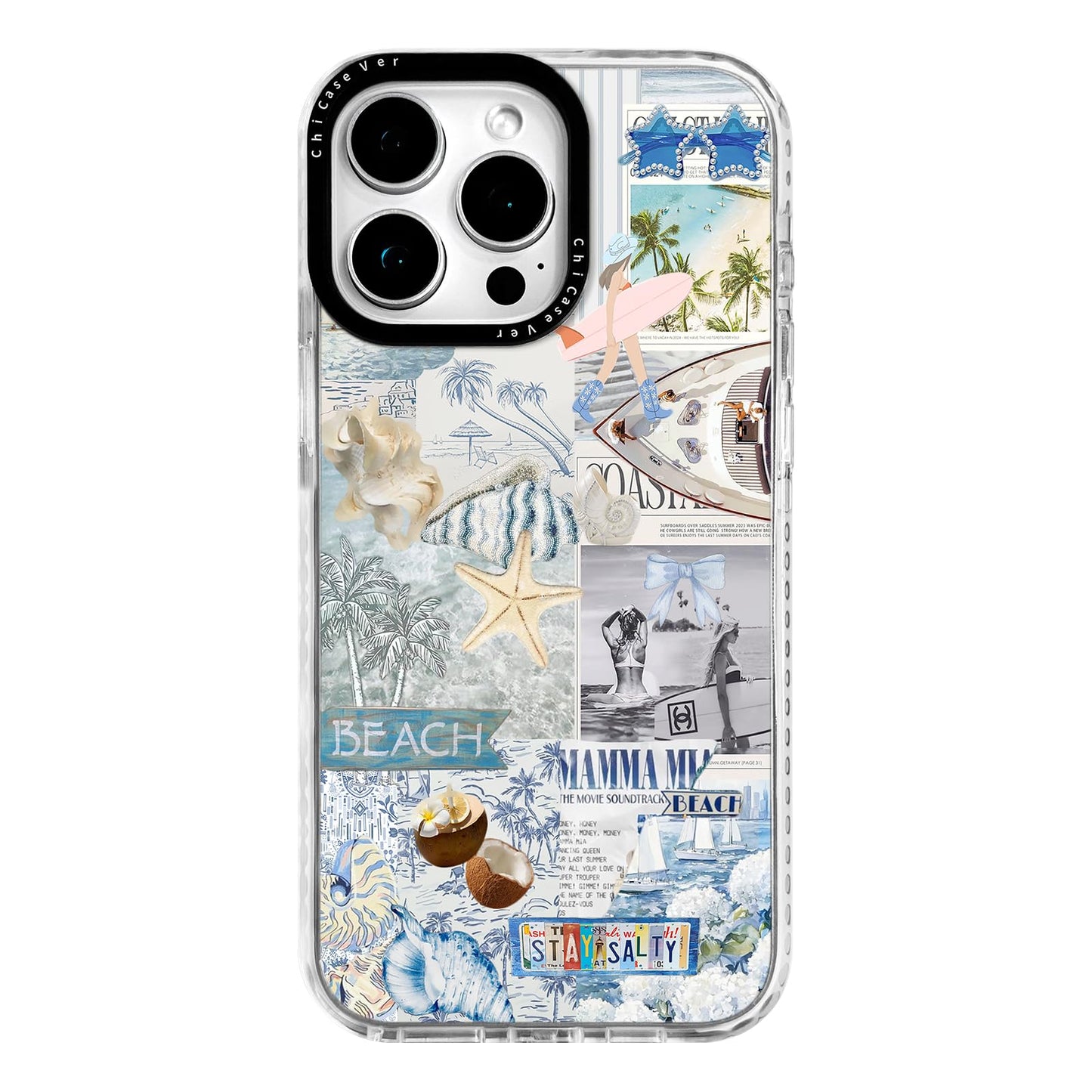 ChiCaseVer for iPhone 13 Pro Max Case, Nostalgic Beach Collage with Surfboard, Military-Grade Drop Protection, Coastal Soft Slim