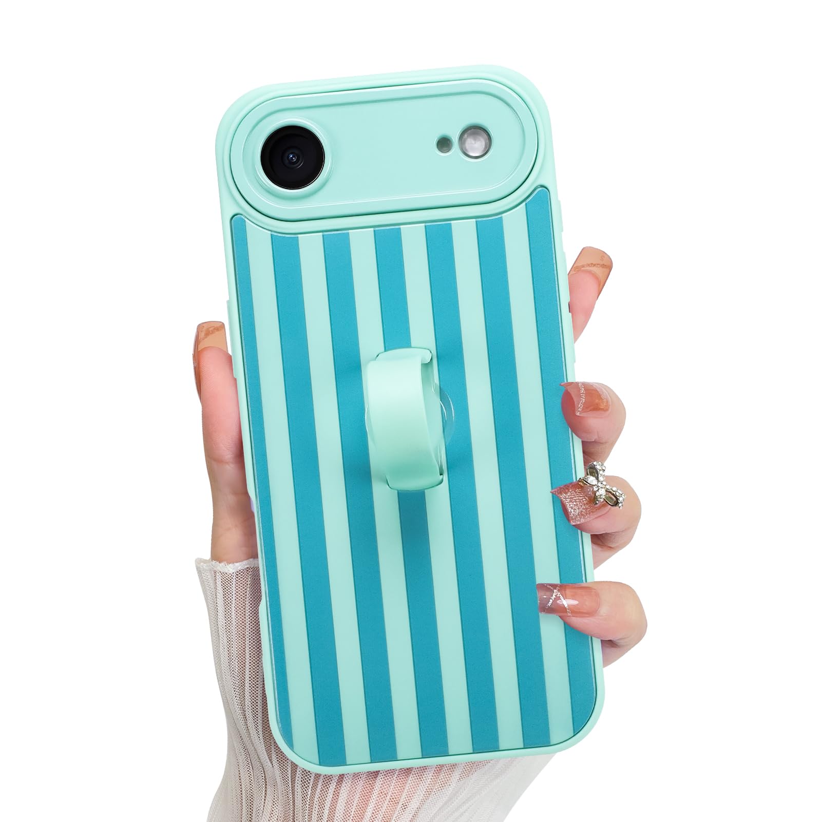KANGHAR Compatible with iPhone Air Case 2025, Silicone Stripes Cute Pattern, Wristband Kickstand Camera Protection Soft Slim Cov