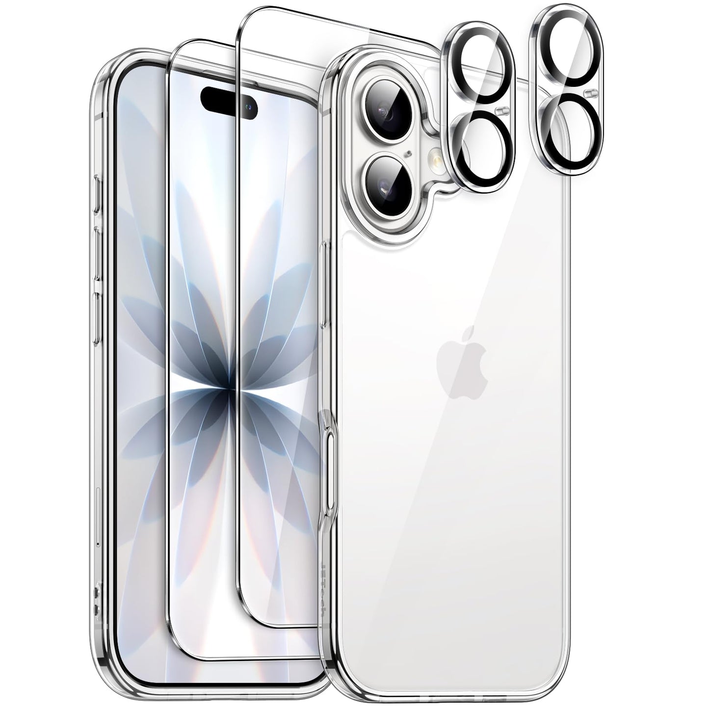 JETech 5 in 1 Case for iPhone 17 6.3-Inch with 2 Pack Each Tempered Glass Screen Protectors and Camera Lens Protectors, Non-Yell