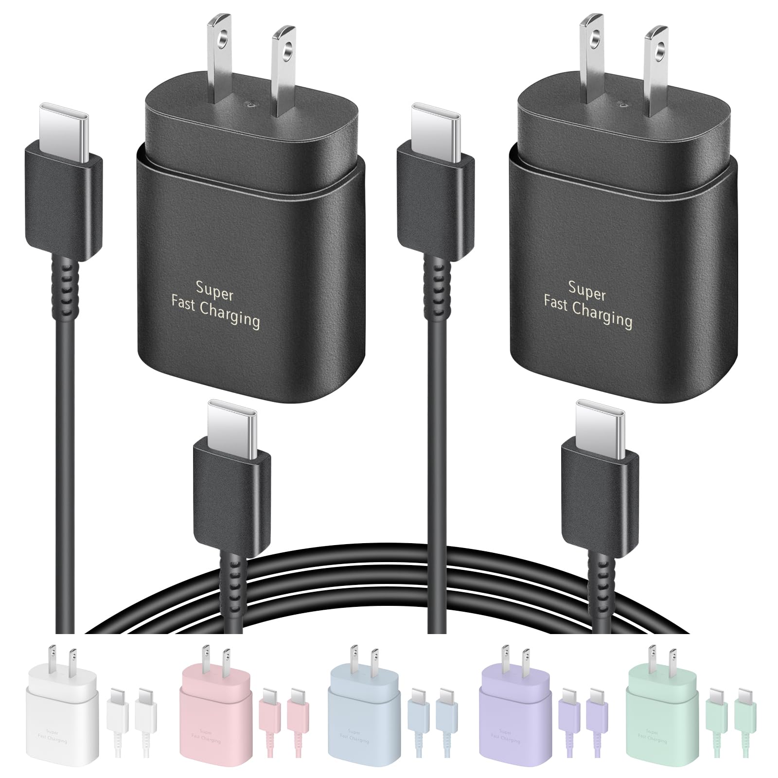 AISNI 25W USB C Charger 2Pack, Super Fast Type C Charger with 6FT Cable, Light Weight, Black, Model K13