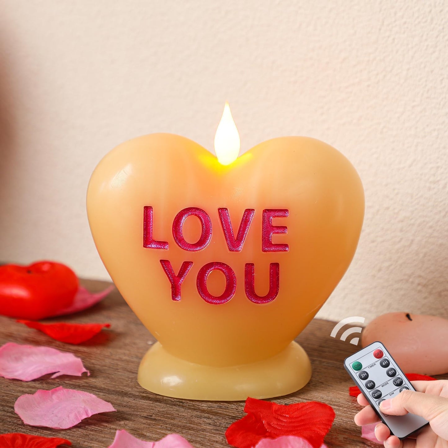 LCZLUMIPRO Valentine s Day Heart Candle Flameless Candle Flickering Battery Operated LED Heart Shaped Candle with Realistic War