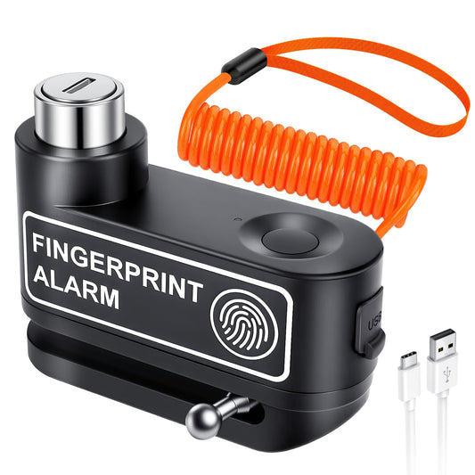 YBLNTEK Motorcycle Disc Brake Lock with Alarm, Fingerprint Anti-Theft Motorcycle Lock Rechargeable, 7mm Pin Disc Locks with 5ft