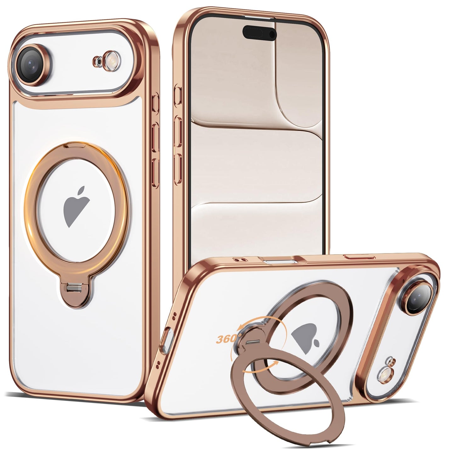 AmoraAqua Compatible with iPhone 17 Air Case with 360 Spin Magnetic Ring Stand [Compatible with Mag-Safe] Full Camera Lens Prote