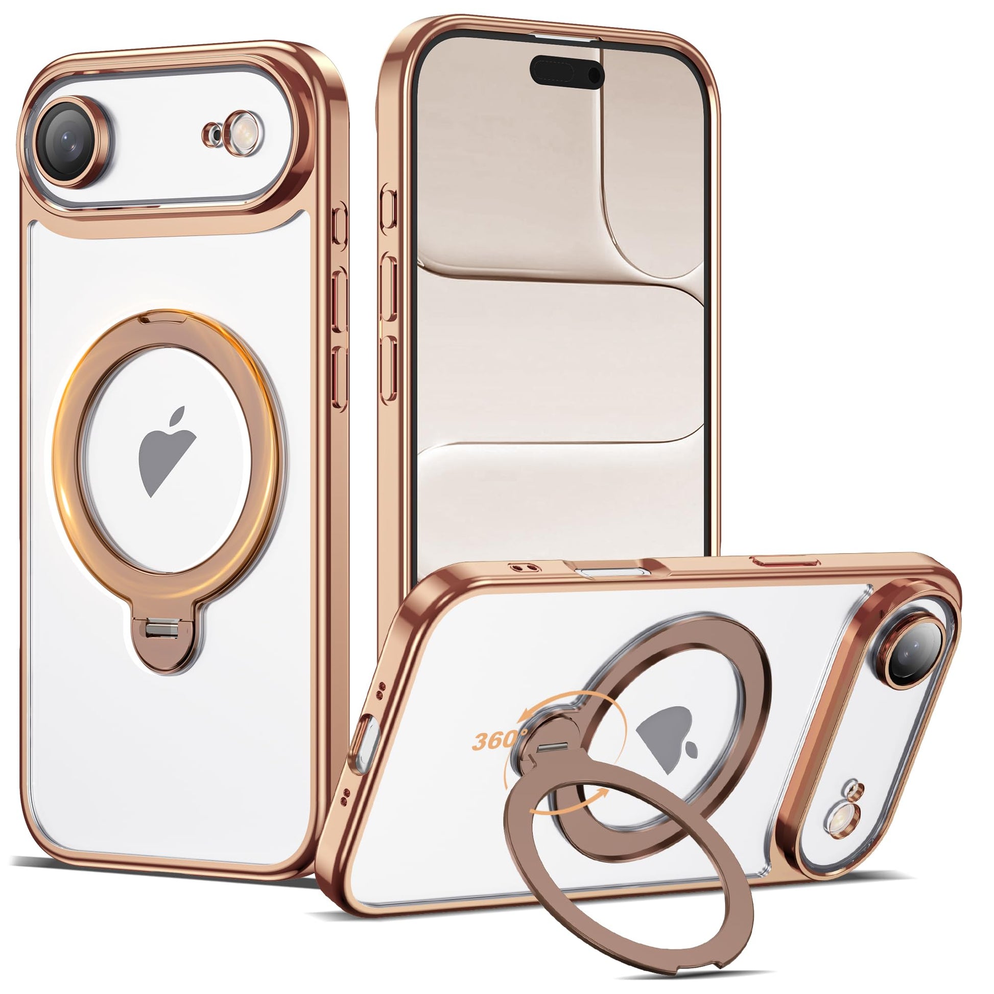 AmoraAqua Compatible with iPhone 17 Air Case with 360 Spin Magnetic Ring Stand [Compatible with Mag-Safe] Full Camera Lens Prote