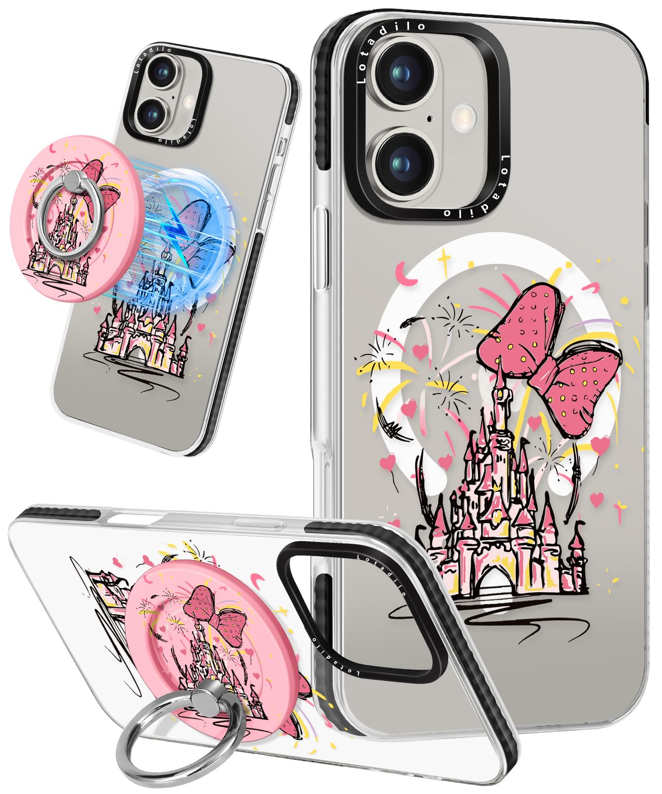 Lotadilo Case for iPhone 17 Case Compatible with Magsafe Ring Holder Stand - for Women Castle Design TPU Phone Cover for Girls G