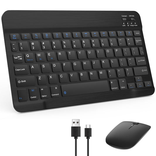 Bluetooth Keyboard & Mouse Combo, QWERTY Layout, 10 inch Ultra-Slim Wireless Keyboard, Lag-Free, Silent Keyboard Compatible with