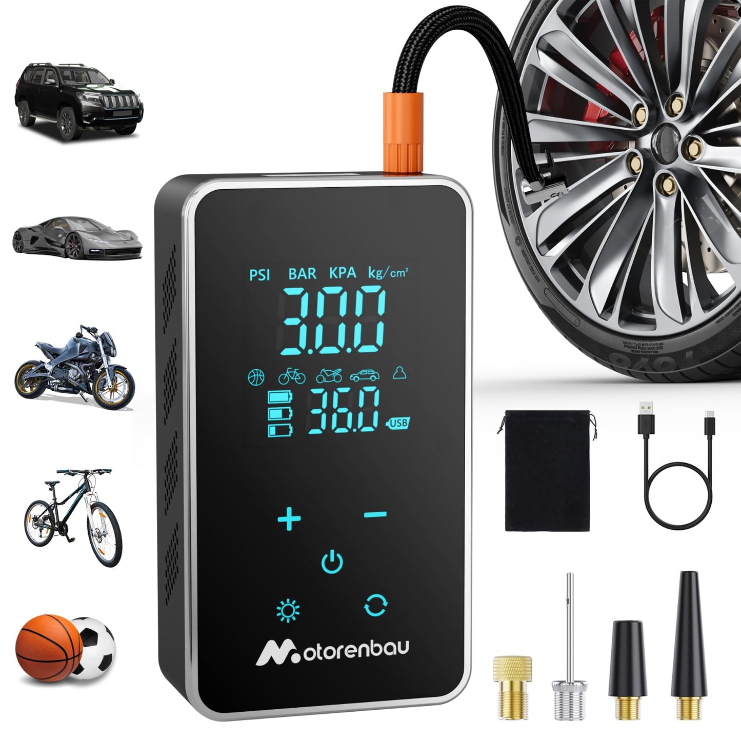 Tire Inflator Portable Air Compressor, 150PSI Cordless Air Pump for Car Tire, 3X Faster Auto Tire Inflator with Digital Pressure