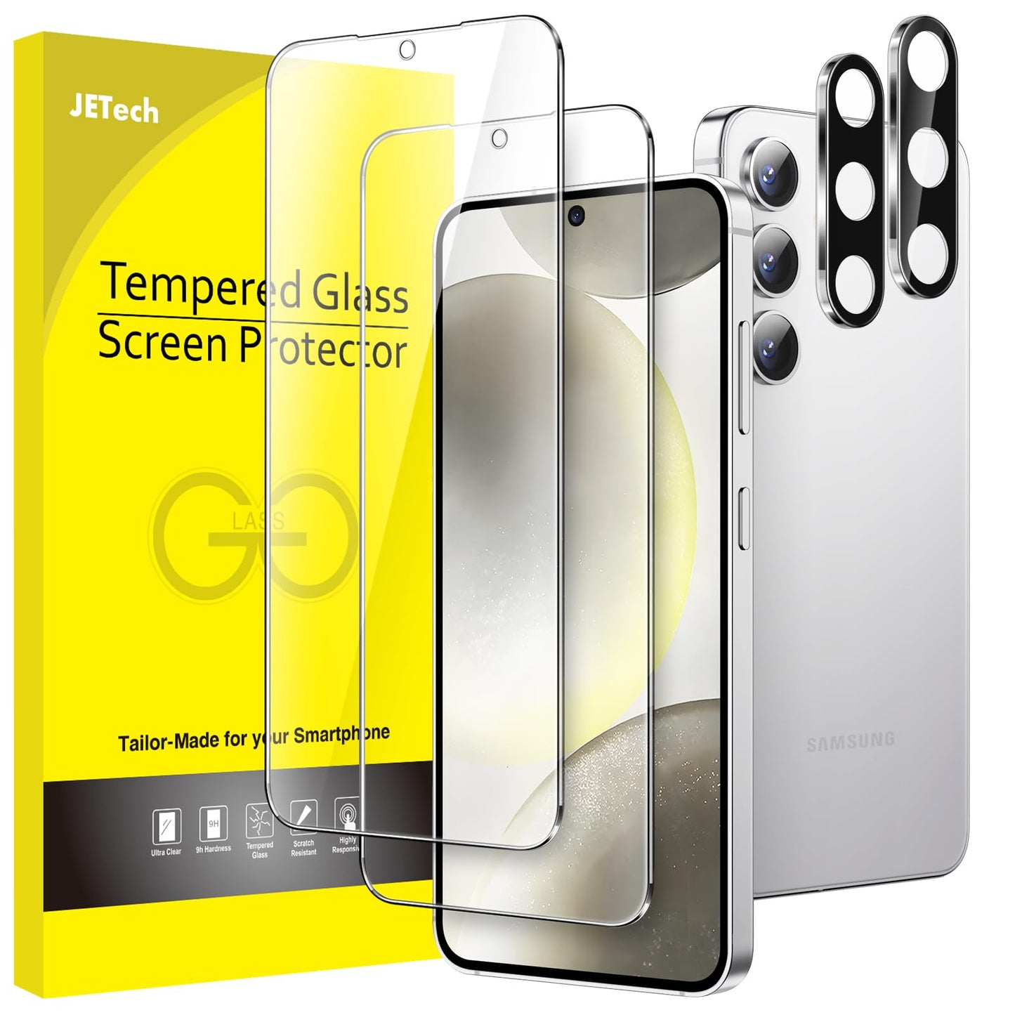 JETech Screen Protector for Samsung Galaxy S24 6.2-Inch with Camera Lens Protector, Tempered Glass Film, Fingerprint ID Compatib
