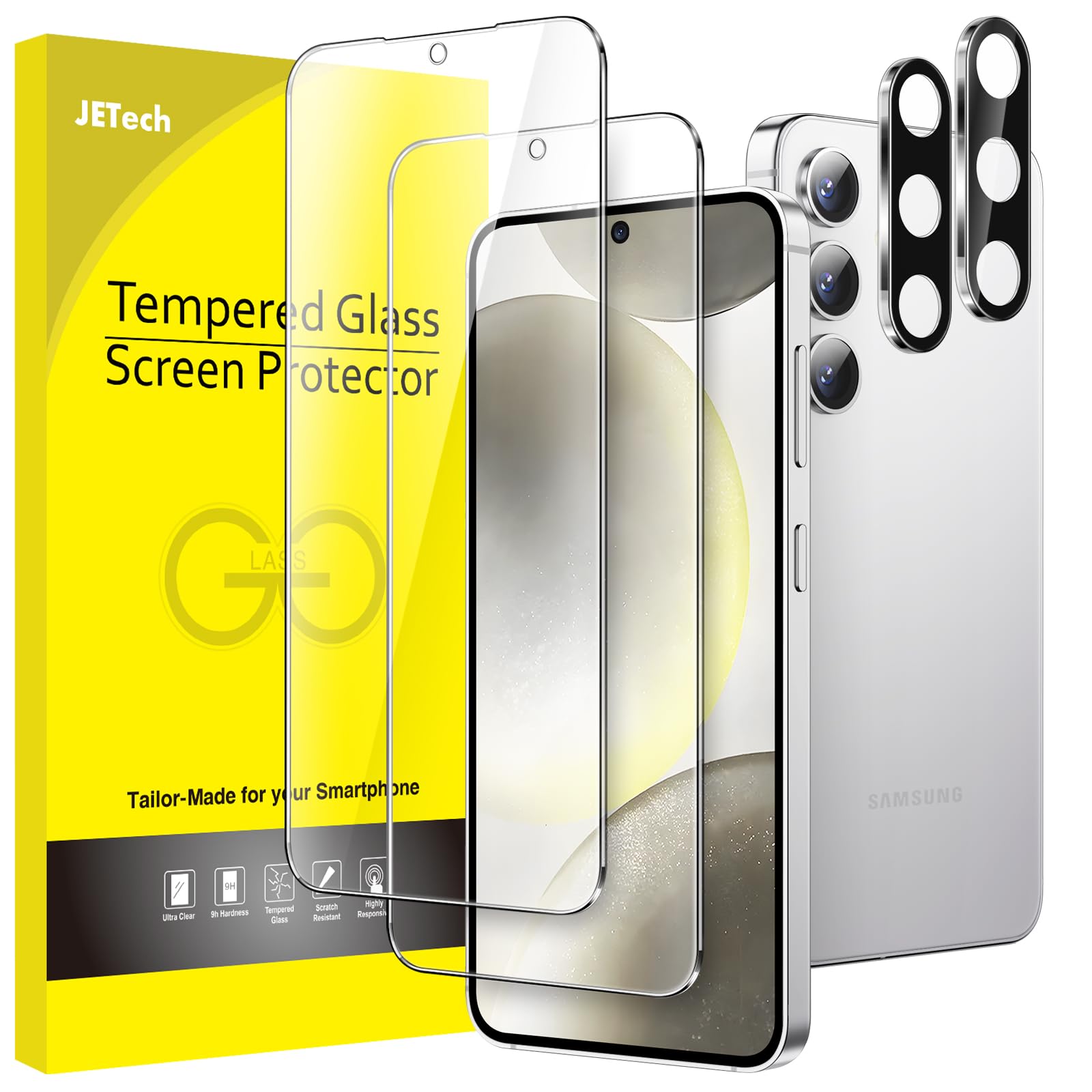 JETech Screen Protector for Samsung Galaxy S24 6.2-Inch with Camera Lens Protector, Tempered Glass Film, Fingerprint ID Compatib